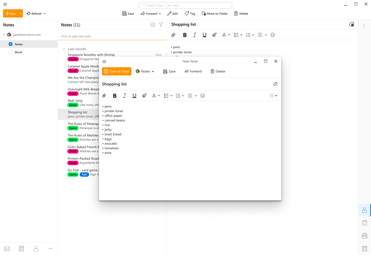 Client Virtual Notes Features - Notes | eM Client | eM Client