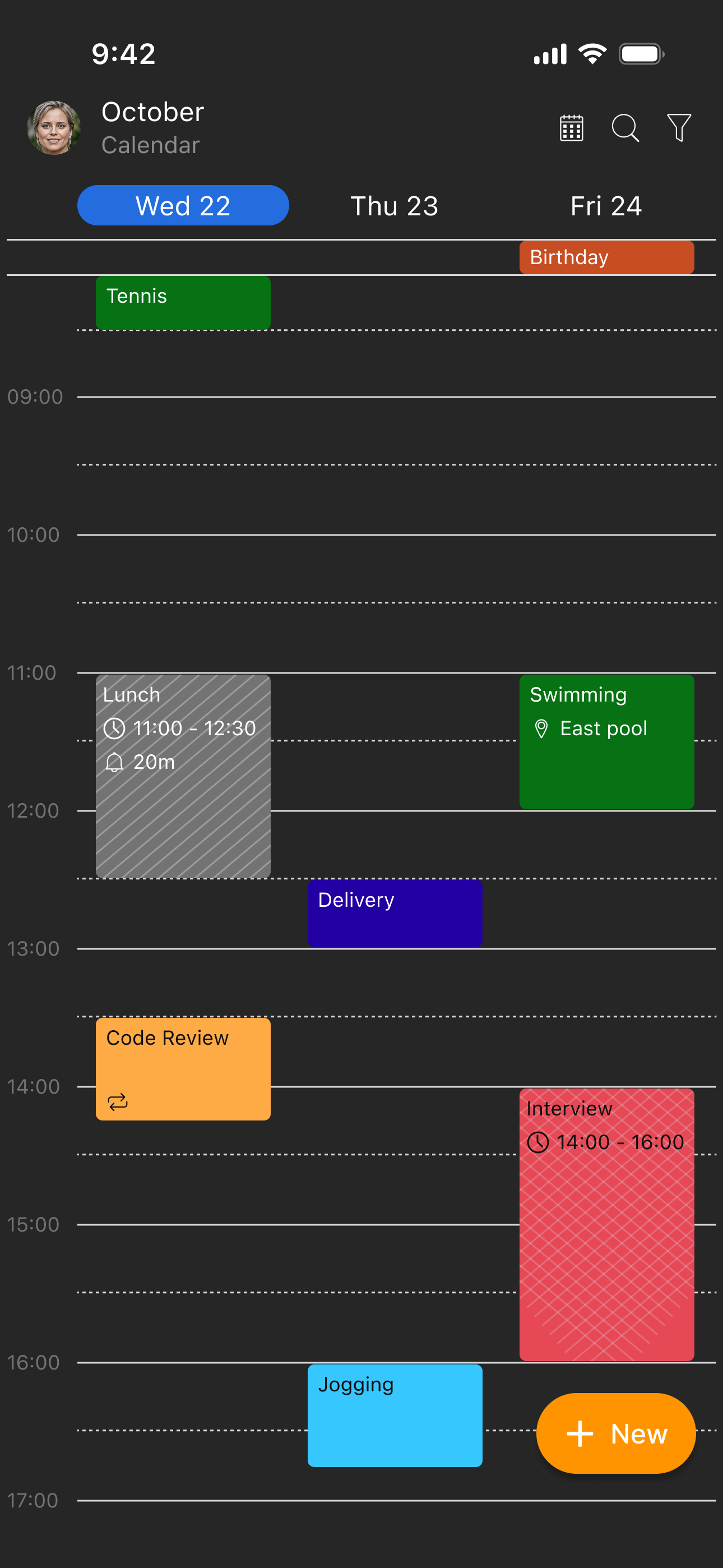 eM Client Mobile App: Calendar in 3 days layout